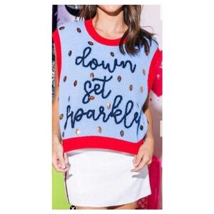 🆕️ Queen of Sparkles "Down Set Sparkle" Sweater Vest Game Day Small New Preppy